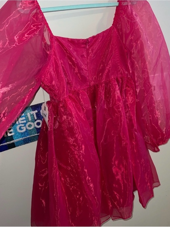 Altar'd State Dresses & Skirts - Altar'd State Hot Pink Organza Puff Sleeve Party Dress